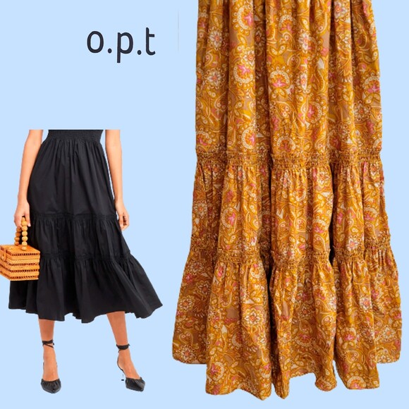 O.P.T by Anthropologie NEW Boho Floral Smock Puff Sleeve Tier Midi Dress S - Picture 7 of 12